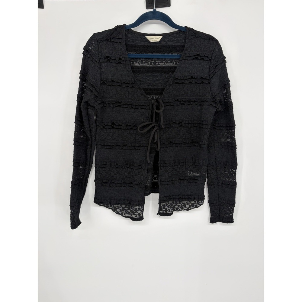 Gemma & Olivia - Sheer Black Ruffle Lace 2 Ties at Front Cardigan Size M